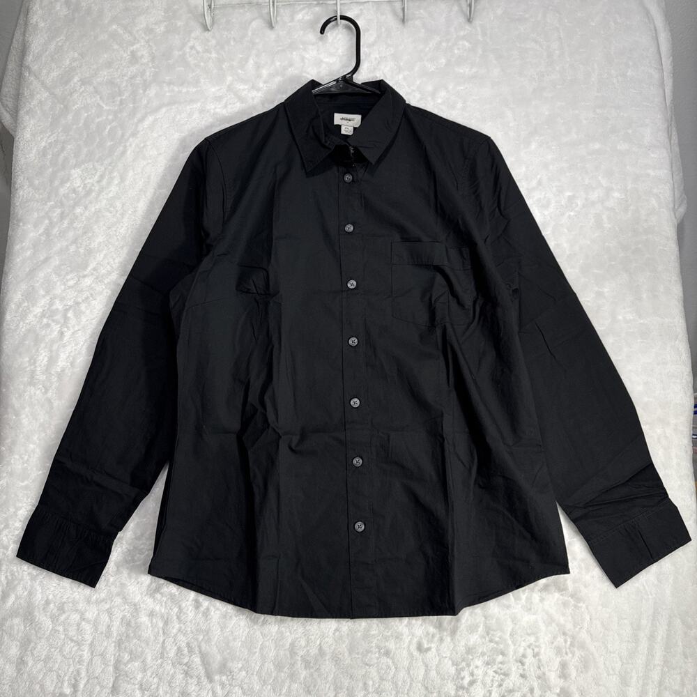 J. Crew Petite Button-Up Cotton Poplin Shirt Long Sleeve Womens L Petite Black